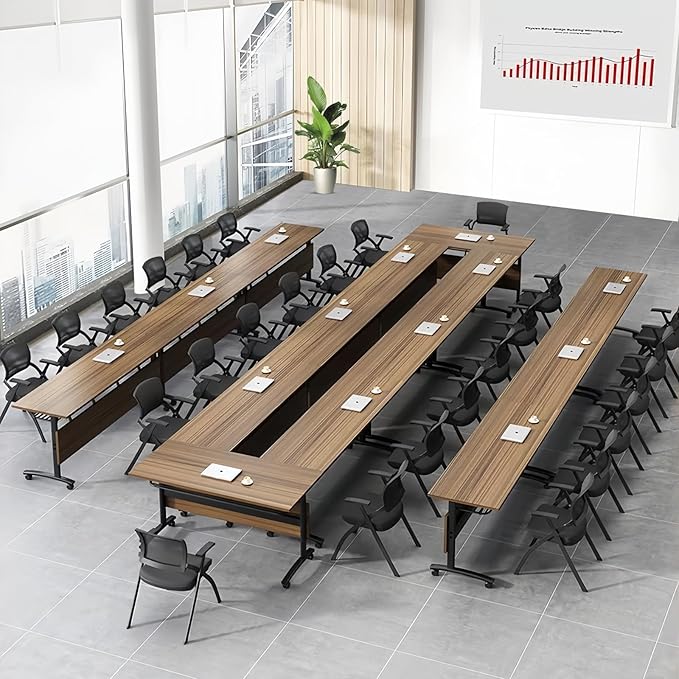 61 INCH Flip Top Conference Table with Casters, Folding Training Desk, Portable Office Table for Small Meeting Rooms and Workspaces