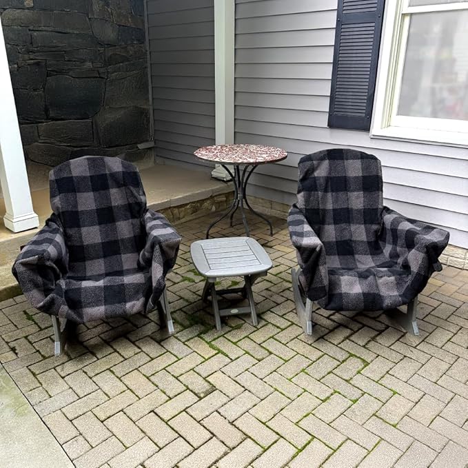 The Chair Blanket – Reversible, Waterproof & Sherpa-Lined - Stretchable Elastic Back - Original Patio Chair Cover – Ideal for Homes and Outdoor Furniture- with Carry Pouch – Gray Plaid
