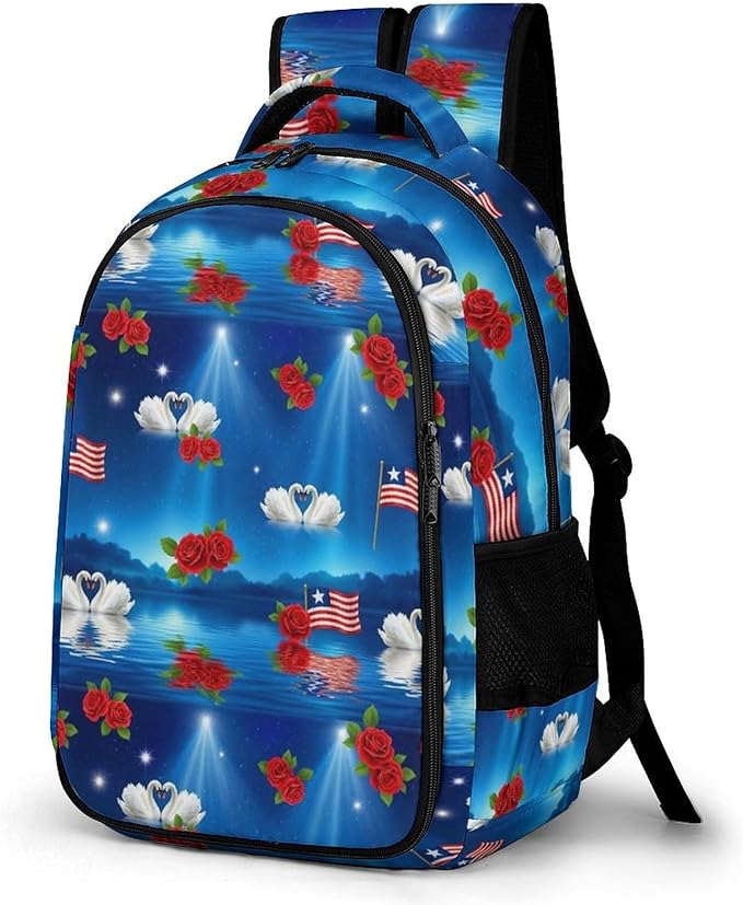 Lightweight Travel Daypack Flag Of Puerto Rico Flowers, Cute Laptop Backpack with Tumbler Holder for Women Nurse Teacher Work Hiking