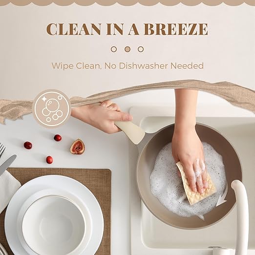 PRICUSIS Nonstick Frying Pan, 8/10/12 Inch Skillet with Stay Cool Handle, Stain/Scratch/Crack Proof, Induction Compatible & Oven Safe, Dishwasher Safe, PTFE & PFOA Free(10-Inch, Natural Linen)