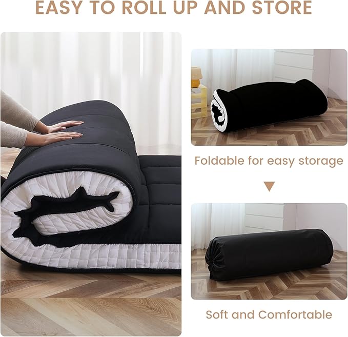 DoCred Full Size Japanese Futon Floor Mattress, Extra Thick Futon Mattress, Foldable Japanese Floor Mattress for Adults, Breathable Memory Foam Sleeping Pad, Roll Up Tatami Mat for Guest Room