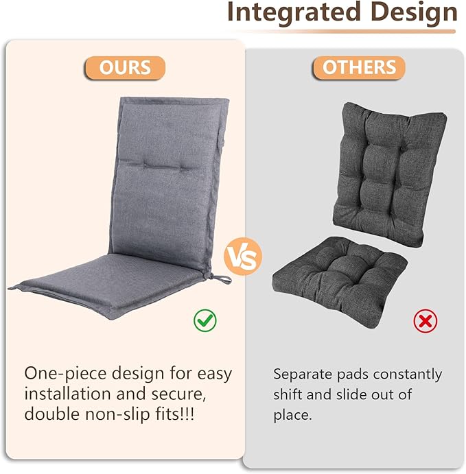 C-Hopetree Indoor High Back Rocking Chair Cushions for Glider and Swivel Rocker, Outdoor Replacement Highback Dining Seat Pads with Back Elastic and Ties, 18" x 42" x 1.5", Dark Grey, Set of 2