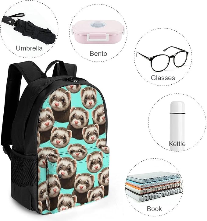 Lightweight Rucksack for Sports Travel Running, Big Capacity Multipurpose Anti-Theft Bookbag, Cute Ferret Travel and Sport Backpack Rucksack