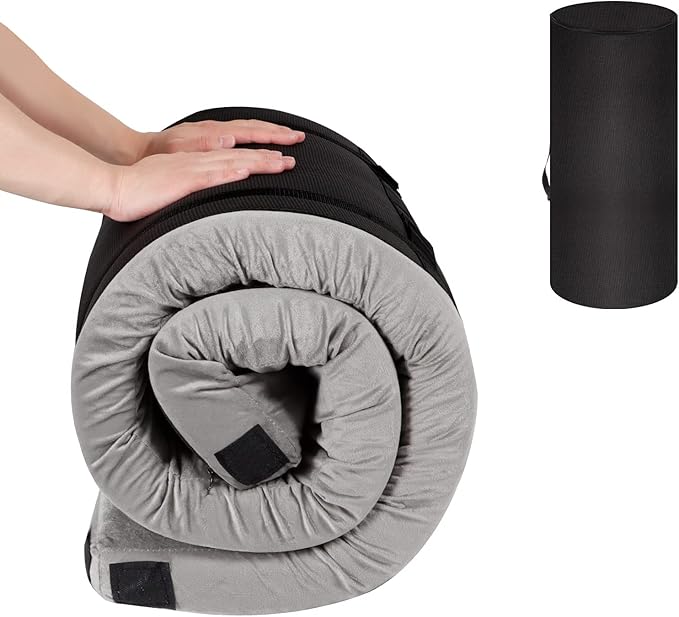 Memory Foam Camping Mattress Pad，Portable Roll Up Sleeping Pad for Floor,Camping, Car|Twin, Single, Kid Cot, Outdoor Guest Bed,Removable Waterproof Cover Travel Bag