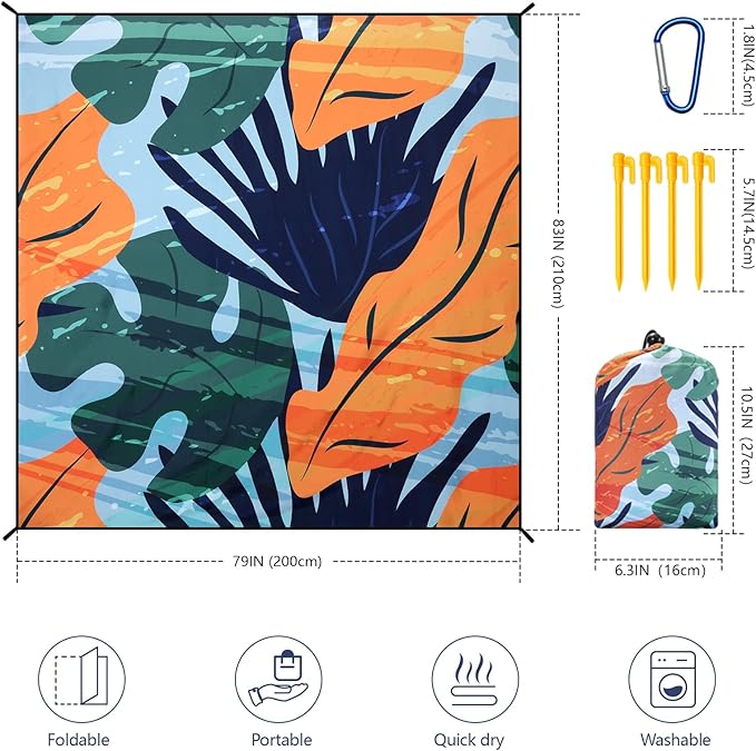 Beach Blanket Waterproof Sandproof Extra Large Beach Mat 79" X 83"/120"x108"for 1-8 Adults Quick Drying Durable Outdoor Picnic Mat for Beach Travel Camping Hiking