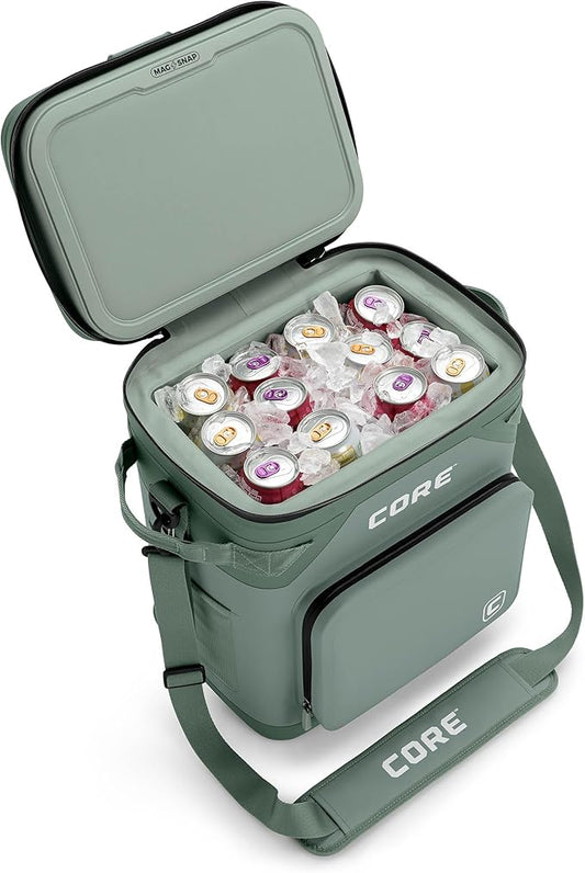 CORE Magnetic Leak Proof Soft Cooler with Waterproof Zipper | Insulated Bag Portable Ice Chest Box | Best Soft Cooler for Food & Beverages for Tailgating, Car Camping, Travel, and Family Beach Picnics
