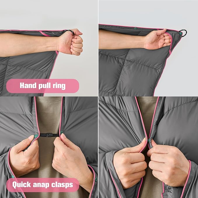 Down Camping Blanket - Dark Grey, 1lb 6oz / 77 * 52' Lightweight Packable Warm Puffy Travel Quilt with Footbox, Waterproof Outdoor Blankets for Hiking, Travel, Hammock & Stadium Down Quilt