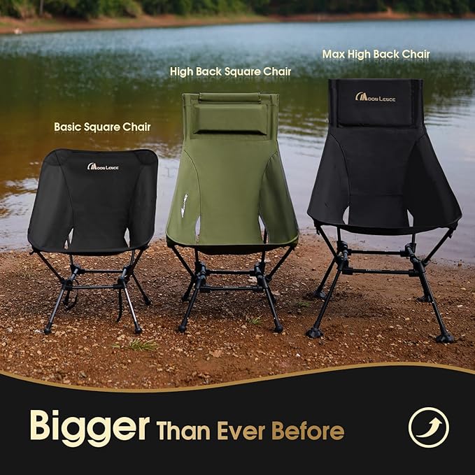 MOON LENCE Oversized Camping Chair for Adults, Height Adjustable High-Back Folding Camping Chair with 400 lbs Capacity, Hidden Pillow Pocket and Wide Seat for Camping, Hiking, Picnics, Black