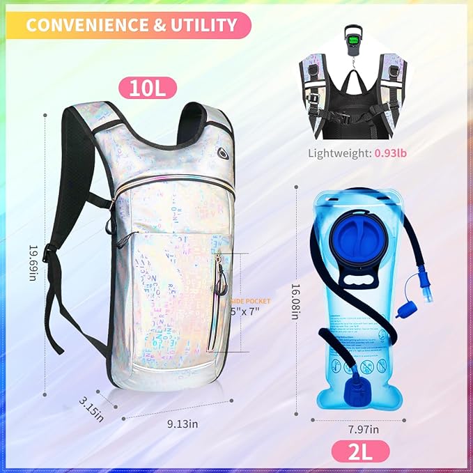 Hydration Backpack, Water Backpack with 2L Hydration Bladder, Rave Backpack Hydration Pack, Festival Essential for Raves, Hiking, Cycling, Climbing, Running, Outdoor, Camping and More