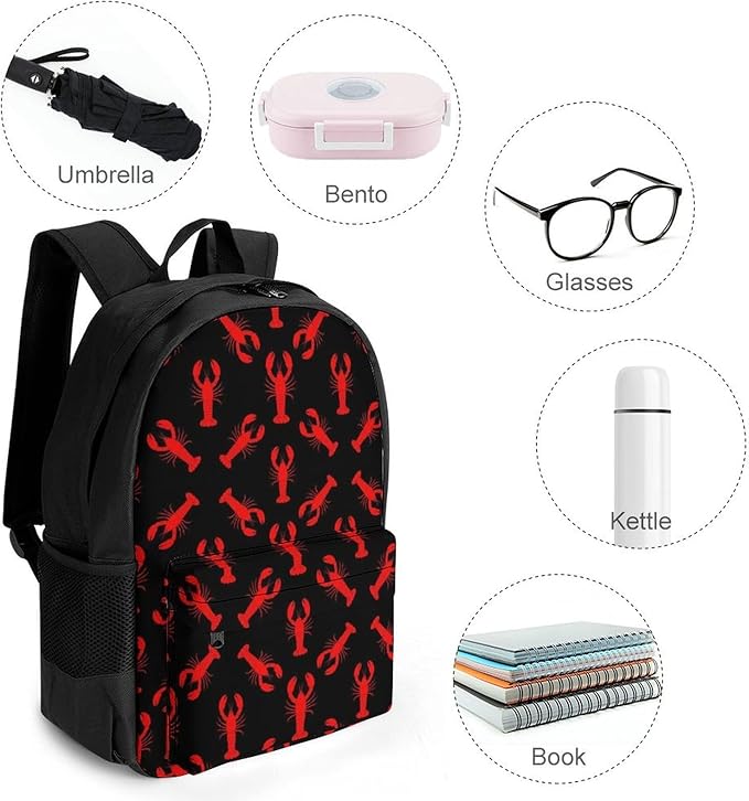 Lightweight Daypack for Camping Business Walking Cycling, Large Capacity Anti-Theft Multipurpose Bookbag, Red Lobster Black Gym Outdoor Hiking Backpack