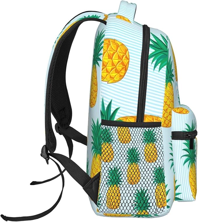 Daypack Backpack Polyester Anti-Theft Multipurpose Pineapple Pattern Bookbag Big Capacity Travel Hiking Camping Rucksack With Smooth Zippers