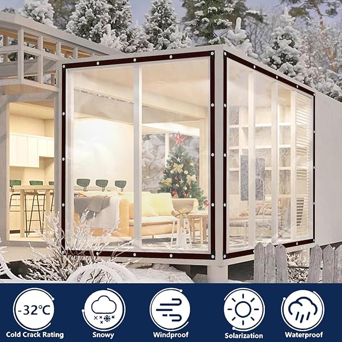 Clear Tarps Waterproof 7X12 with Grommets Clear Vinyl Tarp Heavy Duty Outdoor Plastic PVC Tarp Covering for Patio Henhouse Porch Canopy Plant Camping