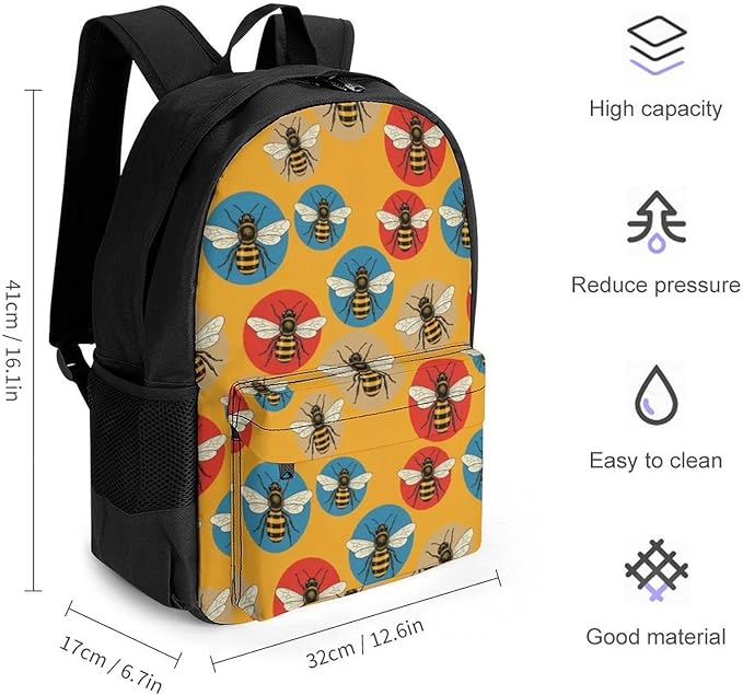 Stylish Outdoor Backpack Gym Bag with Large Capacity for College, Bee College Bookbag