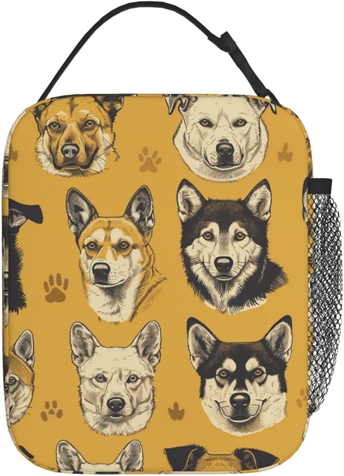 Dog Lunch Box for Kids Aldults, Vintage Pet Reusable Thermal Insulation Cooler Tote Bags, Hand Drawn Animal Puppy Paw Print Insulated Bag for Student, School Picnic Camping Travel, Gifts