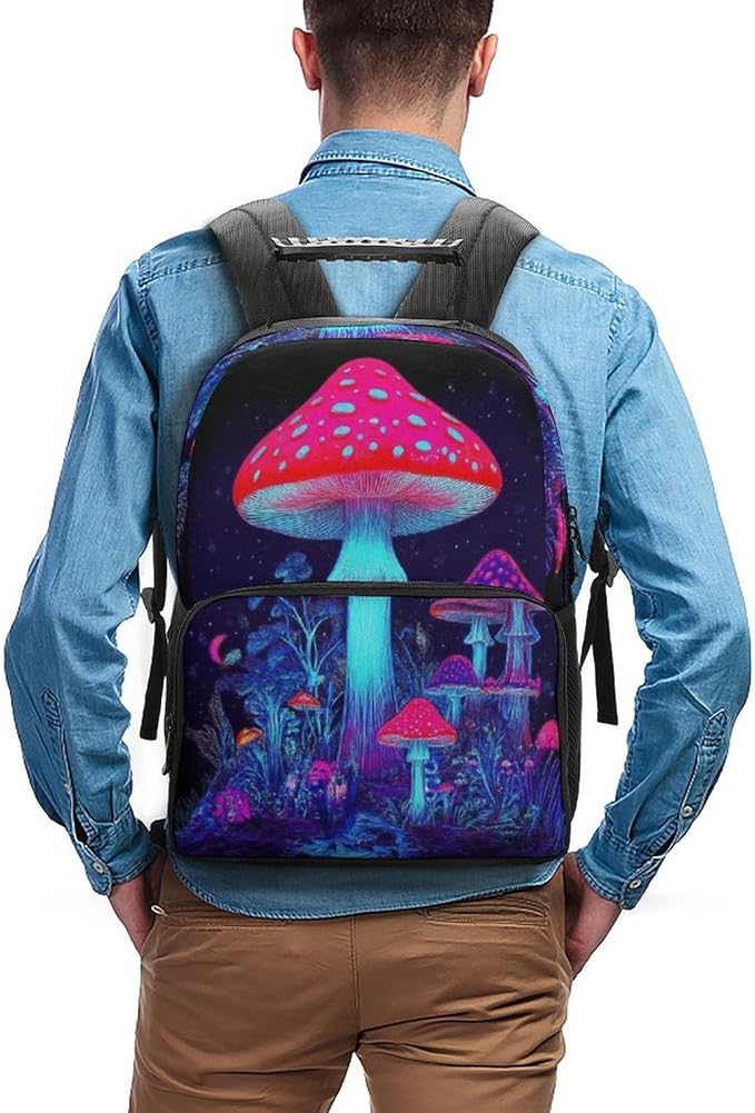 Backpack Polyester Anti-Theft Multipurpose Magic Mushroom Mushrooms Scenery Bookbag Large Capacity Laptop Book Bag Rucksack With Side Pockets