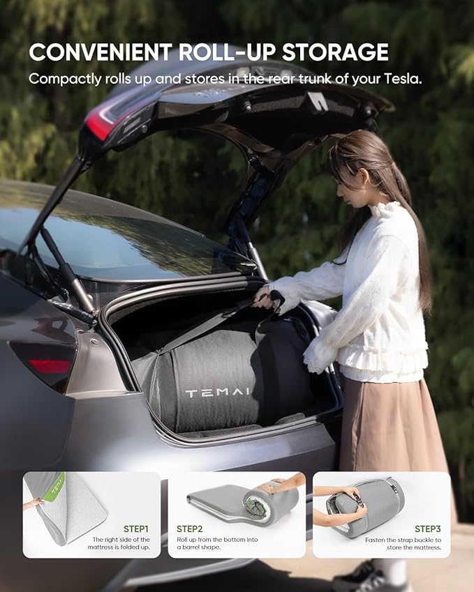 Tesla Model 3 Camping Mattress | Foldable Memory Foam Car Bed, Custom-Fit for Tesla Trunk Sleep Pad, Non-Slip, Dual-Mode Design, Skin-Friendly Cover, Ideal for Road Trips & Car Camping