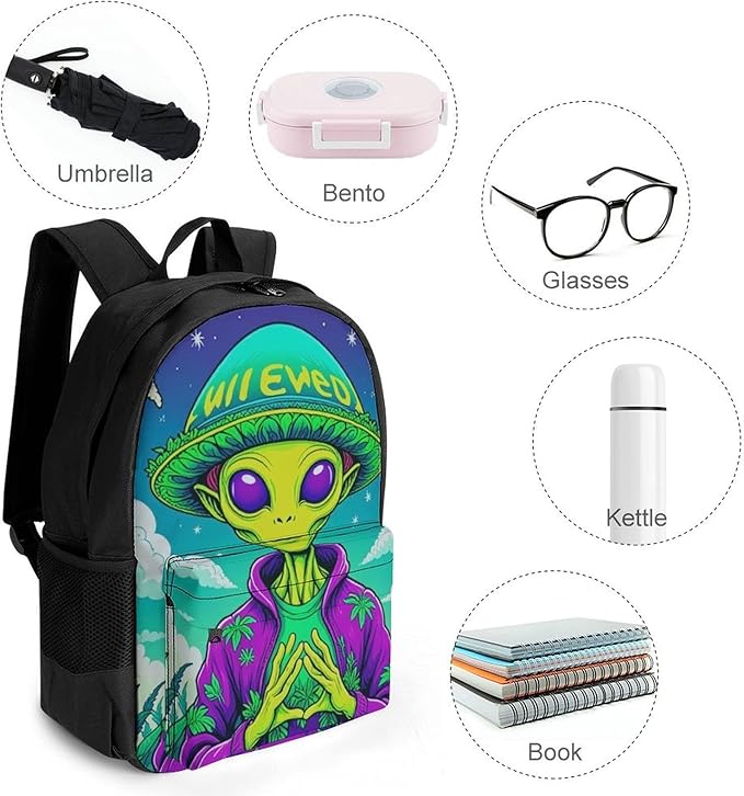 Lightweight Daypack for Camping Business Walking Cycling, Large Capacity Anti-Theft Multipurpose Bookbag, Alien Smoking Marijuanaweed Art Gym Outdoor Hiking Backpack