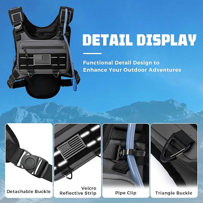Running Hydration Vest with 2L Water Bladder， Lightweight Adjustable Hydration EDC Chest Pack for Men and Women, Water Backpack for Hiking, Cycling