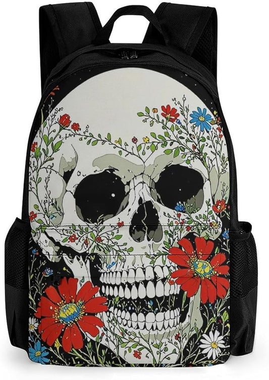 Supdreamc Adults Lightweight Psychedelic Skull Skeleton Floral Art Rucksacks Large Capacity Bookbag With Adjustable Shoulder Straps for Trekking Outdoors Bicycle