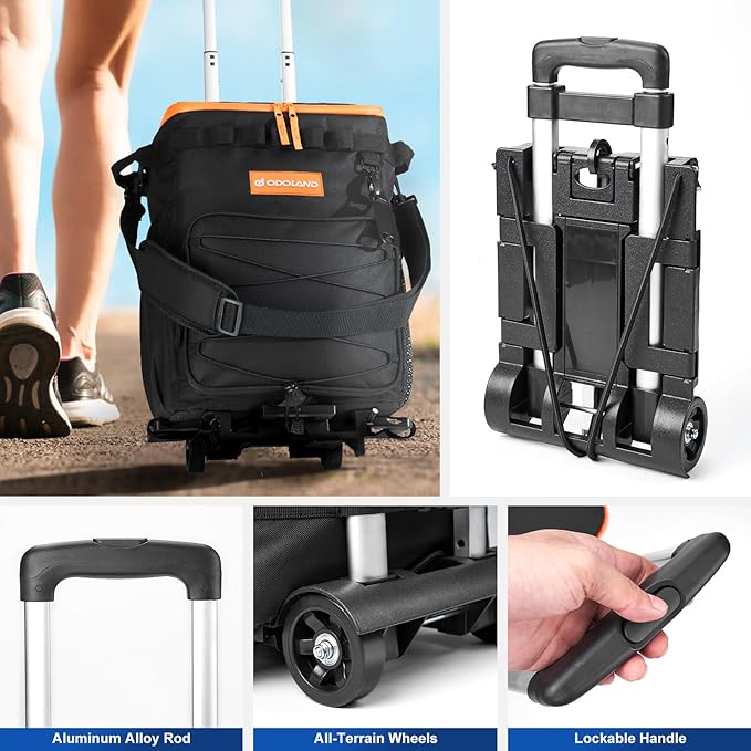 Odoland 48/72 Cans Soft Cooler with Wheels and Handle Collapsible Ice Chest Rolling Coolers on Wheels for Beach Camping Travel and Picnic