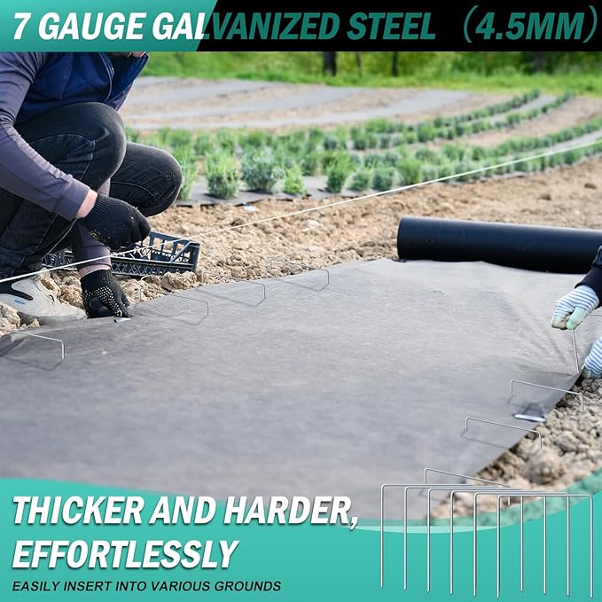 50 Pack Heavy Duty Wide Landscape Staples, 7 Gauge Galvanized Steel Turf Stakes Garden Stakes Bulk, U Type Anchor for Grass, Securing Weed Barrier Fabric, Pipes, Sod (9"x7")