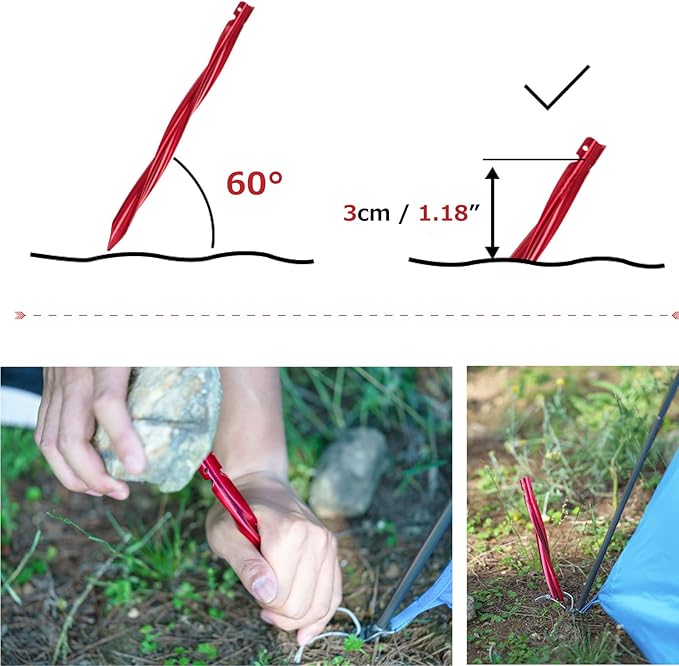 Azarxis Aluminum Tent Stakes Pegs Heavy Duty Lightweight for Camping Sand