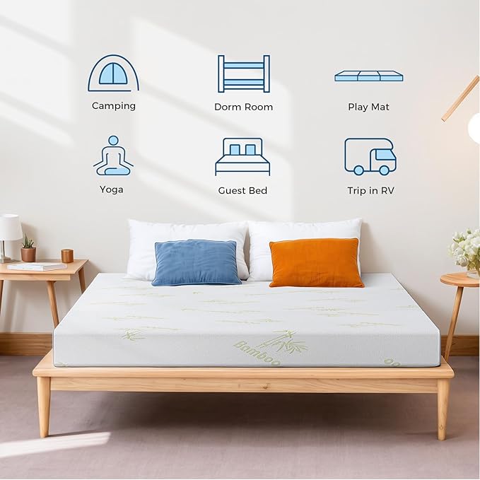 Inofia 6 Inch Folding Mattress, Memory Foam Tri-fold Mattress with Removable Cover, Foldable Floor Bed, Medium Firm, Twin Size (75" x 39" x 6")