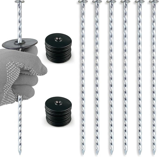 10 Inch Spiral Landscape Stakes with Gasket, 100 Sets Heavy Duty Galvanized Metal Garden Landscape Stakes Kit for Securing Weed Barrier, Landscape Fabric, Artificial Grass, Floor Mat