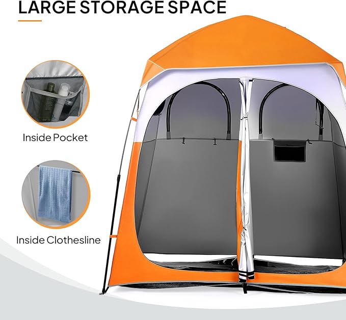 VINGLI 2 Room Shower Tent, 7.5 FT Instant Pop Up Shelter with Carrying Bag, Privacy Changing Room Tent,Perfect for Portable Toilet, Camping, Dressing, Outdoor Indoor, Easy Set Up