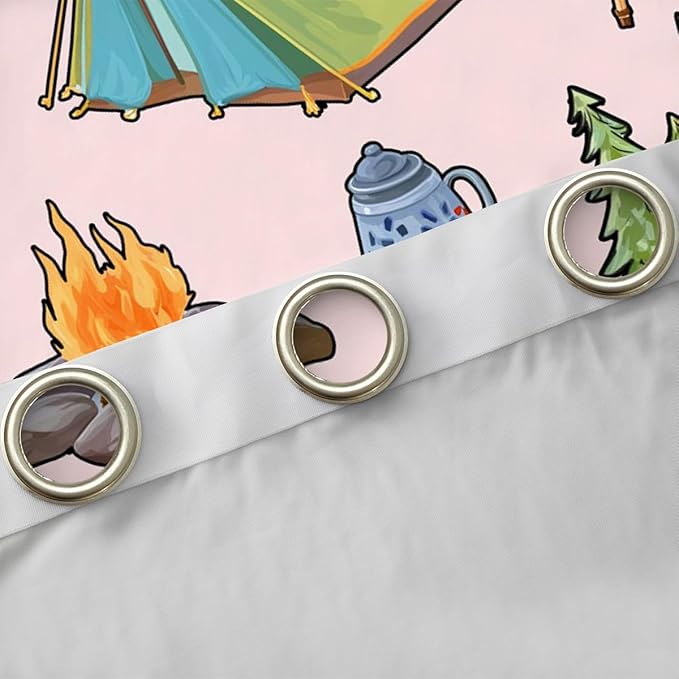 Feelyou Pink Camper Theme Curtains for Bedroom Living Room Happy Camping Blackout Darkening Drapes Adventure Camper Window Treatments, 2 Panels 52 x 90 Inch Room Decor