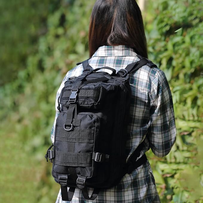 Lawaia Small Tactical Backpack Military Survival Molle Army Go Bag Hunting Gym Rucking Hiking Camping Motorcycle Rucksack With Weights for Men and Women 30L (Black)