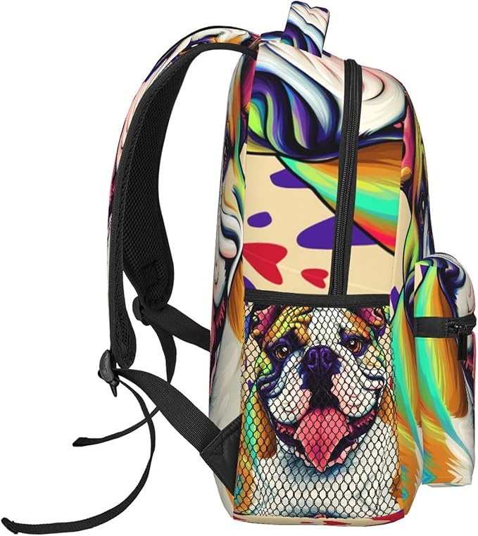 Polyester Daypack Backpack for Sports Travel Running, Big Capacity Anti-Theft Multipurpose Carry On Bag, Colorful Pit Bull Dog Art Laptop Book Bag Rucksack