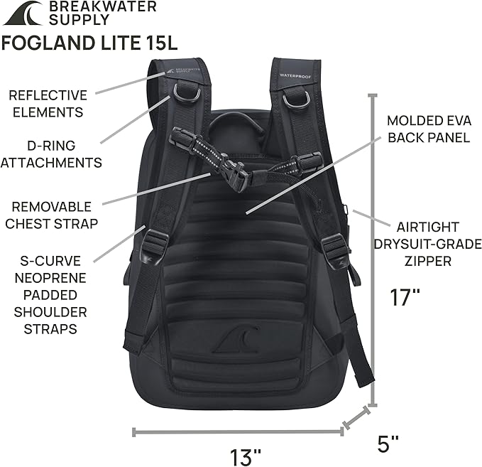 Breakwater Supply™ Fogland Waterproof IP68 Submersible Backpack with Airtight Zippers | Laptop Travel Outdoors | 25L 20L 15L | 100% Waterproof, Submersible, Airtight Zippers, Travel Outdoors
