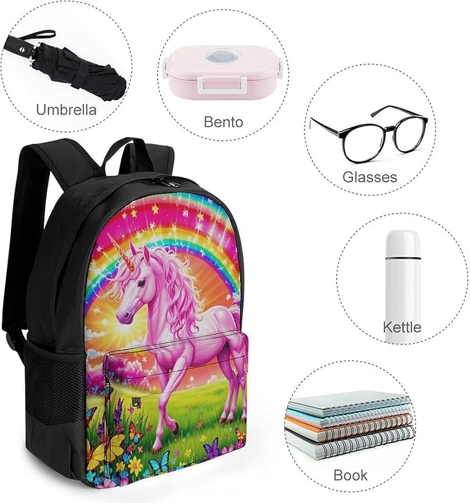 Supdreamc Daypack Anti-Theft Multipurpose Large Capacity Shoulder Bag, Rainbow Unicorns And Butterflies Travel Hiking Camping Rucksack With Smooth Zippers