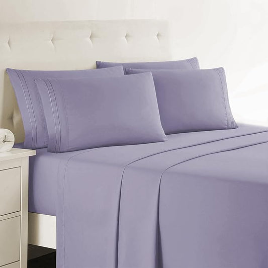 Clara Clark Full Sheets, 6 Piece Set - Hotel Luxury Bed Sheets, Super Soft Bedding Set, Full Size, Lavender