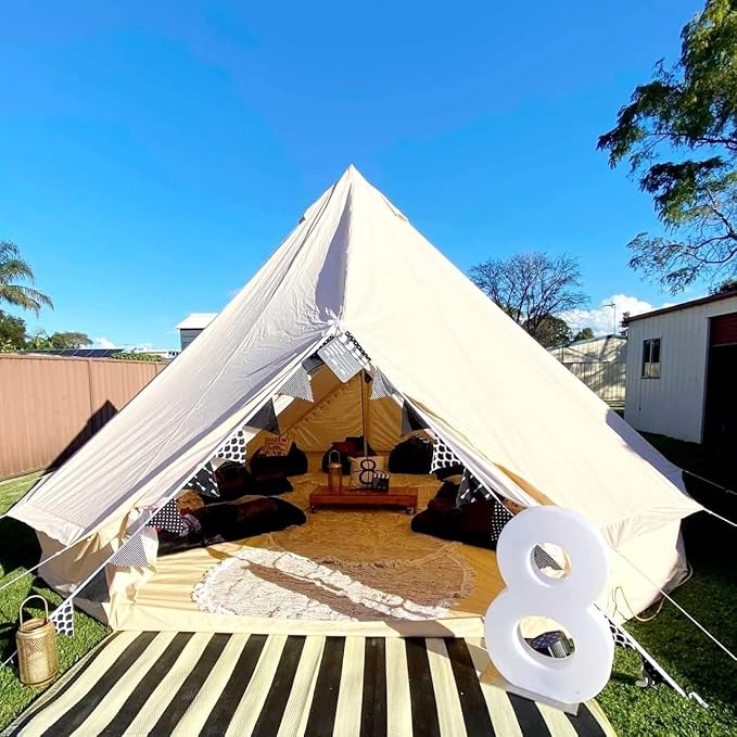 Large Luxury 4-Season Cotton Canvas Bell Tent Double Doors Camping Hunting Tent with Stove Jack Hole and Cable Hole