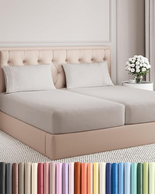 Split King Size 5 Piece Sheet Set - Comfy Breathable & Cooling Bed Sheets Set - Hotel Luxury Bedding for Women, Men, Kids, Teens, Boys & Girls - Deep Pockets and Wrinkle Free - Oeko-Tex - Light Grey