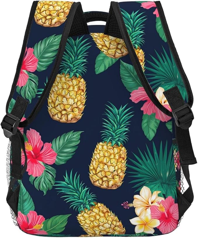 Lightweight Daypack Backpack for Trekking Work Running, Big Capacity Multipurpose Anti-Theft Bookbag, Hawaiian Flower Party Pineapple Art Business Computer Bag