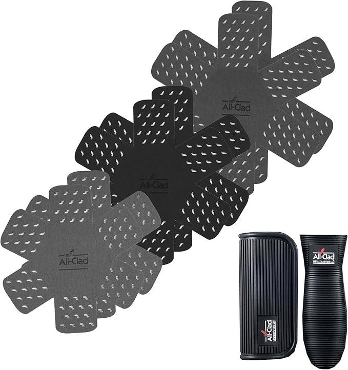 All-Clad Pot Protectors & Silicone Grip Set: Pot and Pan Protectors for Kitchen Organization, 100% Silicone Heat Resistant Grip Set, 8-Piece