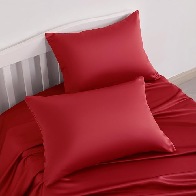 NTBAY Zippered Silk Satin Toddler Pillowcases - 2 Pack Hidden Zipper 13x18 Pillowcases - Luxury and Silky Baby Travel Pillow Covers, Red