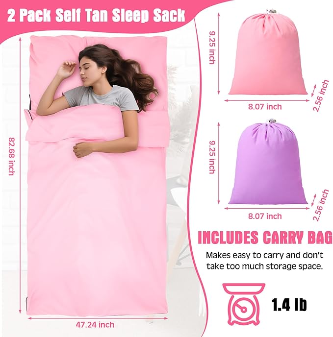 2 Pack Sleeping Bag Liner Portable Polyester Microfiber Adult Sleep Sack with Pocket Bag Travel Self Tan Sheets for Hotel Summer Camping Hiking Business Outdoor Indoor