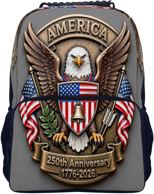 Rucksacks Multipurpose Anti-Theft Big Capacity Bookbag, American Anniversary 250th Freedom Patriotic Art Travel Hiking Camping Rucksack With Padded Straps