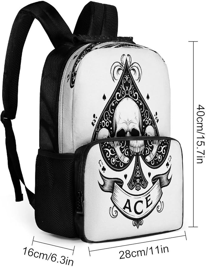 Rucksacks Lightweight Multipurpose Anti-Theft Ace Spades Skulls Grunge Vintage Art Shoulder Bag Big Capacity Traveling Camping Backpack With Side Pockets