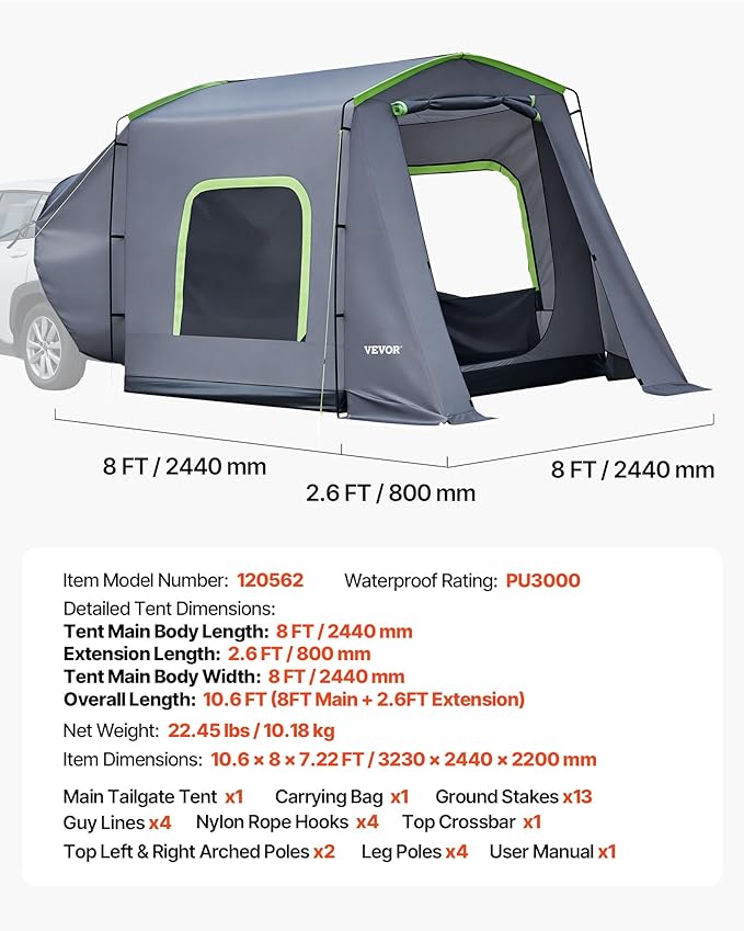 VEVOR SUV and Pickup Truck Camping Tents, Waterproof Double Layer Design with Carry Bag, Accommodates 2-9 Persons for Outdoor Activities