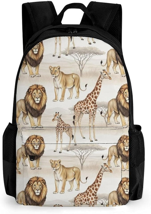 Sturdy College Bookbag Giraffe Lion Travel Hiking and Camping with Large Capacity Backpack for Men Women