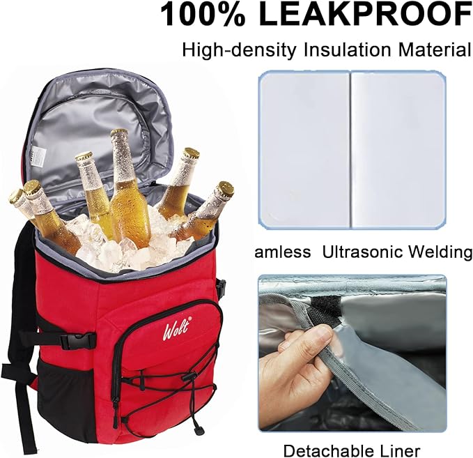 WOLT Cooler Backpack,24 Cans Insulated Backpack Cooler Leakproof,Lightweight Soft Cooler Bag,Camping Cooler,Large Capacity Beach Cooler,Waterproof Travel Cooler Lunch Backpack for Hiking