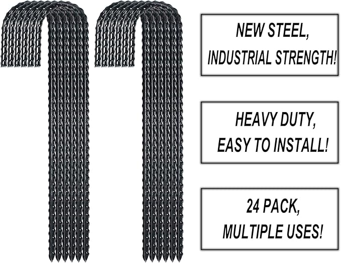 12 Inch Rebar Stakes Heavy Duty J Hook, Coated Steel Ground Stakes Tent Stakes Ground Anchors for Chain Link Fence Stakes and Trampoline Stakes (12)