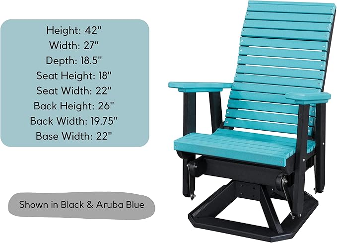 DutchCrafters Modern Horizontal Slat High Back Poly Adirondack Swivel Glider Outdoor Patio Chair (White & Light Gray)