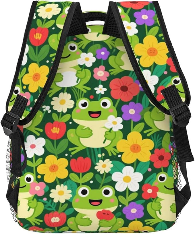 Polyester Daypack for Hiking Work Running, Big Capacity Anti-Theft Multipurpose Shoulder Bag, Frogs Green Colorful Travel and Sport Backpack Rucksack
