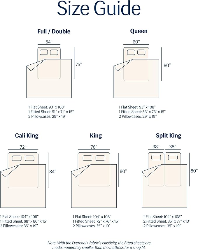 REST® Evercool®+ Cooling Sheet Set, King Size, Snow Ivory, Breathable Bed Sheets for Hot Sleeper and Night Sweats, with Pillowcases, with Ionic+ Self-Cleaning Silver Yarn for Sensitive Skin, 4PCS